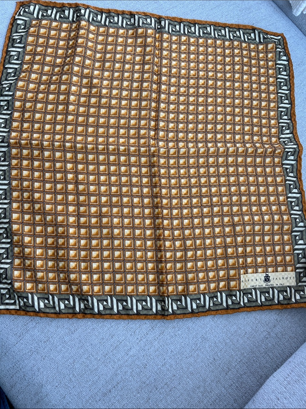 Robert Talbott Golden Brown Geometric Silk Pocket Square